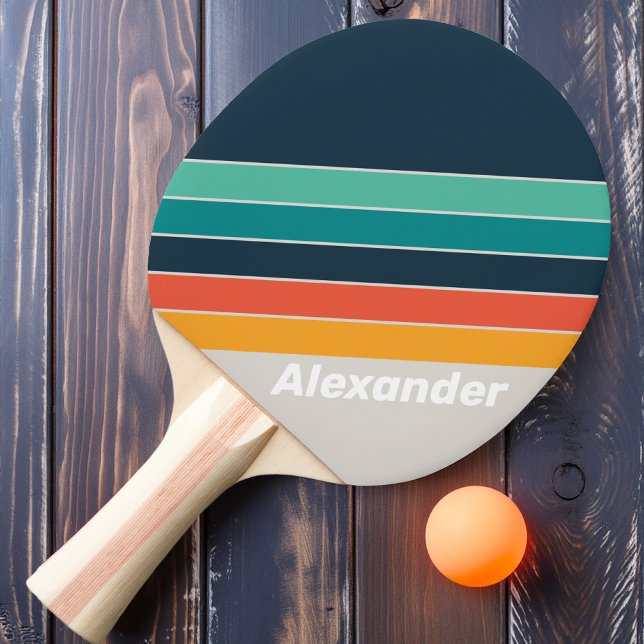 Raquete De Ping Pong Esportes Arco-Íris do Oceano Retro com Nome (Criador carregado)
