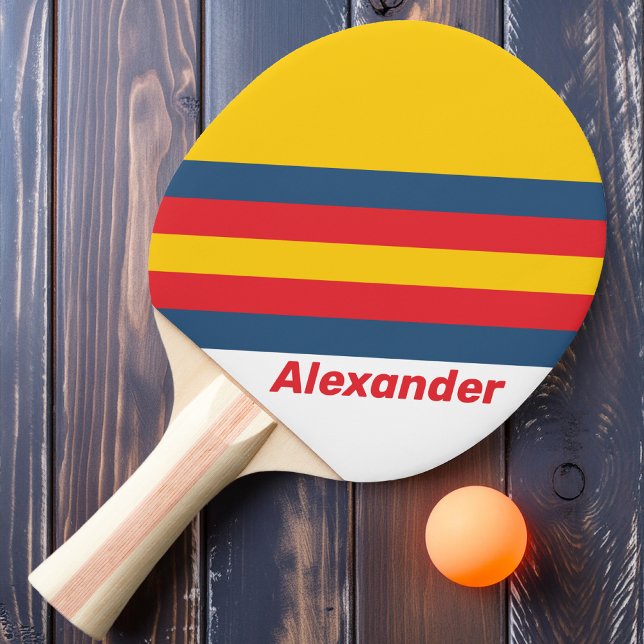 Raquete De Ping Pong Esportes Retro Mountain Strips com Nome (Criador carregado)