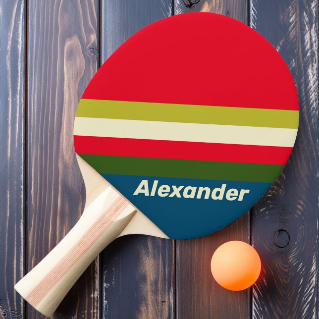 Raquete De Ping Pong Esportes Retro Rugby stripteados com nome (Criador carregado)
