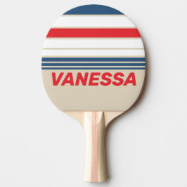 Raquete De Ping Pong Esquadrão Vintage com Faixas Horizontais e Nome