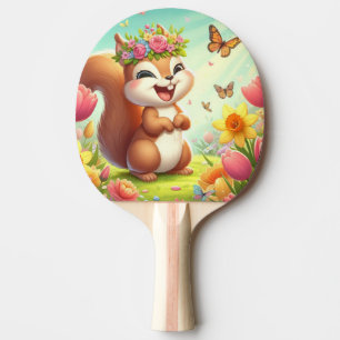 Raquete De Ping Pong Esquilo de primavera feliz e bonito
