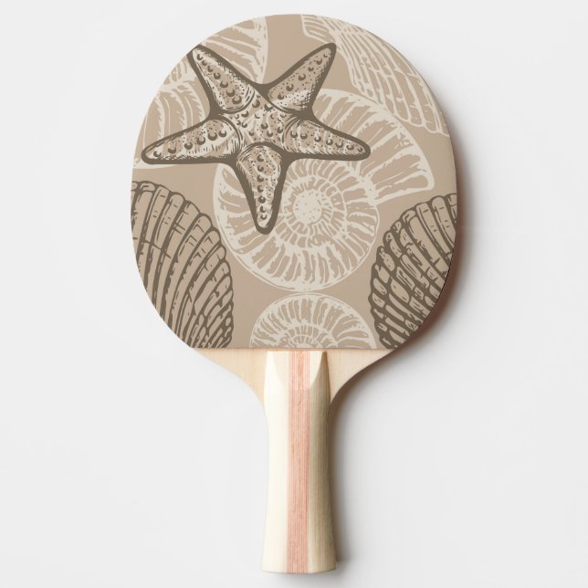 Raquete De Ping Pong Estaleiro-marinho costeiro e conchas no bege (Frente)