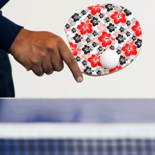Raquete De Ping Pong Estampa Floral de Hibisco Tropical Preto Vermelho