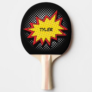 Raquete De Ping Pong Estilo de Livro em Quadrinhos Nome Colorido Preto