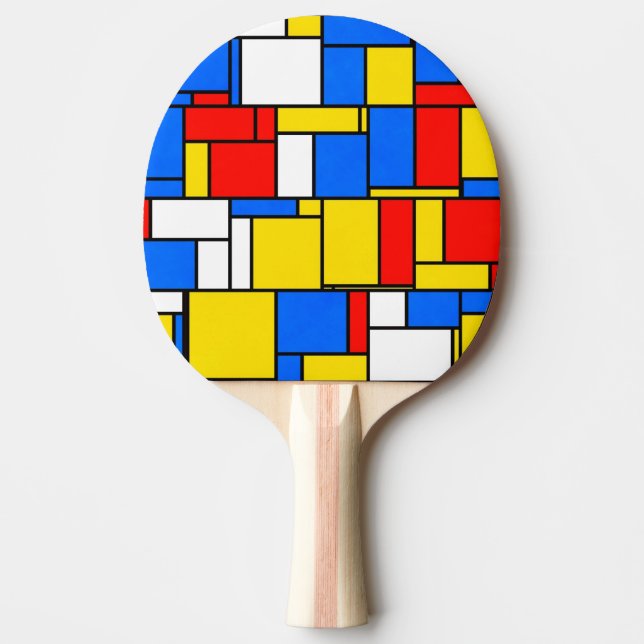 Raquete De Ping Pong Estilo Inspirado Mondrian Padrão Amarelo Vermelho  (Frente)