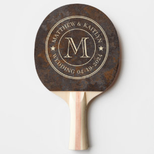Raquete De Ping Pong Estrela de Monograma de Casamento em Chapa de Meta