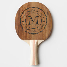 Raquete De Ping Pong Estrela de Monograma de Casamento em Madeira de Bo