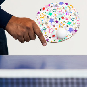 Raquete De Ping Pong Estrelas Coloridas Brancas