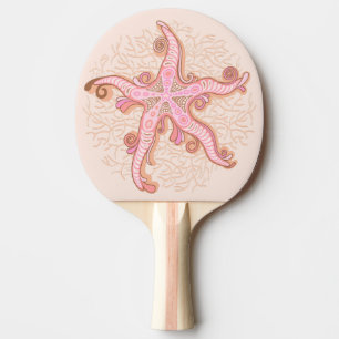 Raquete De Ping Pong Estrelas-do-mar e Coral Padrão Pastel Rosa