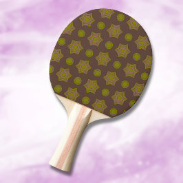 Raquete De Ping Pong Estrelas e círculos em castanho e verde