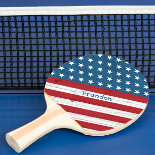 Raquete De Ping Pong Estrelas Strips Patriótica Madeira Russa Bandeira