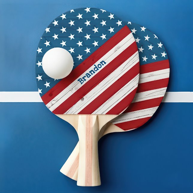 Raquete De Ping Pong Estrelas Strips Patriótica Madeira Russa Bandeira  (Criador carregado)