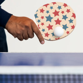 Raquete De Ping Pong Estrelas Vermelhas e Azuis, 4 de Julho, Fundo Bege