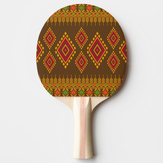 Raquete De Ping Pong Etnia geométrica, design tradicional, sem costura (Frente)