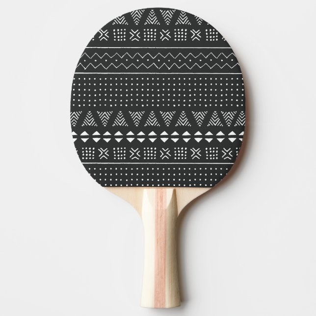 Raquete De Ping Pong Etnia tribal: padrão branco negro. (Frente)