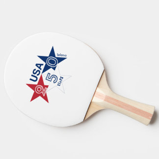 Raquete De Ping Pong EUA 250 Anos - Desenho de estrelas vermelhas azuis