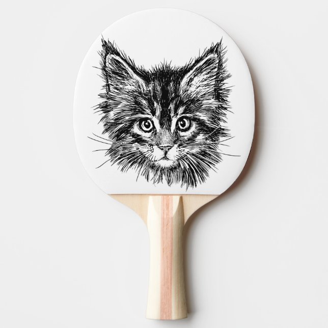 Raquete De Ping Pong Face de Kitten Preta e Branca (Frente)