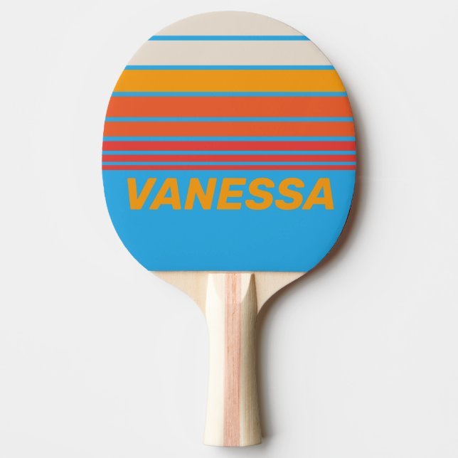 Raquete De Ping Pong Faded Surf Blue Horizon Striping with Name (Frente)