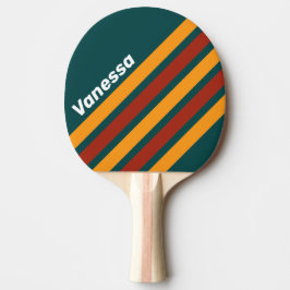 Raquete De Ping Pong Faixa Angular Retro Escura em Azul Turquesa com No