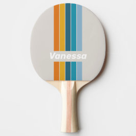 Raquete De Ping Pong Faixa de Listras de Cores do Arco-íris Retro com N