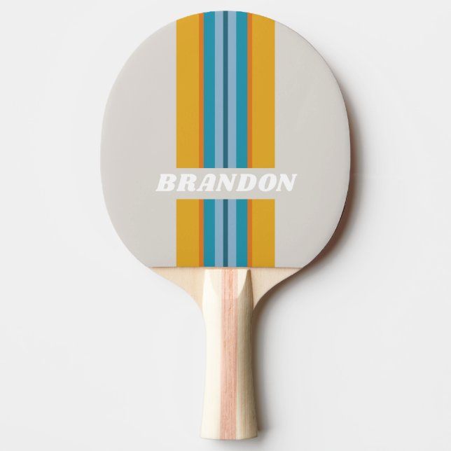 Raquete De Ping Pong Faixa de Rali Arco-Íris Retro com Nome (Frente)