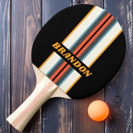 Raquete De Ping Pong Faixa de Rali de Arco-íris Escuro Retro com Nome