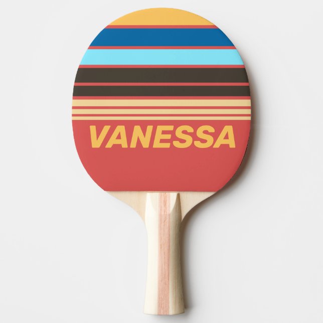 Raquete De Ping Pong Faixa do Horizonte com Murmúrio Retrô com Nome (Frente)