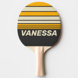 Raquete De Ping Pong Faixa do Horizonte do Sol Preto Retro com Nome
