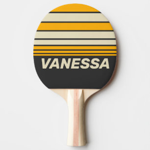 Raquete De Ping Pong Faixa do Horizonte do Sol Preto Retro com Nome