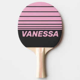 Raquete De Ping Pong Faixa do Horizonte Noturno Rosa Retro com Nome