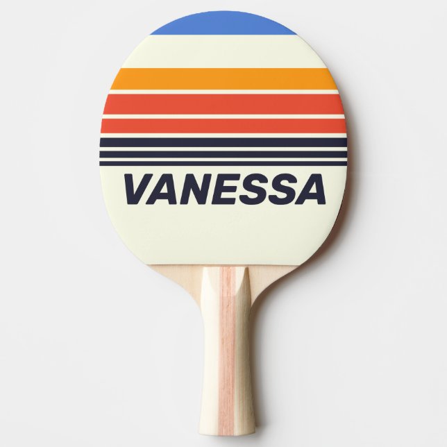 Raquete De Ping Pong Faixa do Horizonte Retro Cinco com Nome (Frente)