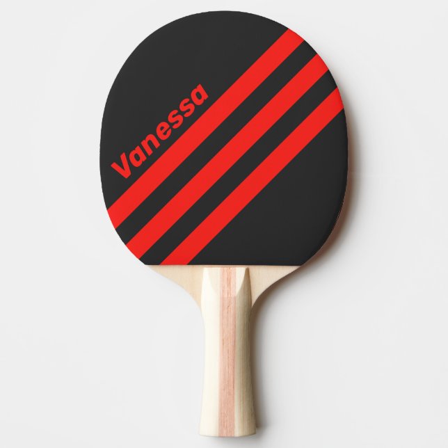 Raquete De Ping Pong Faixa Triangular Escura Retro com Nome (Frente)