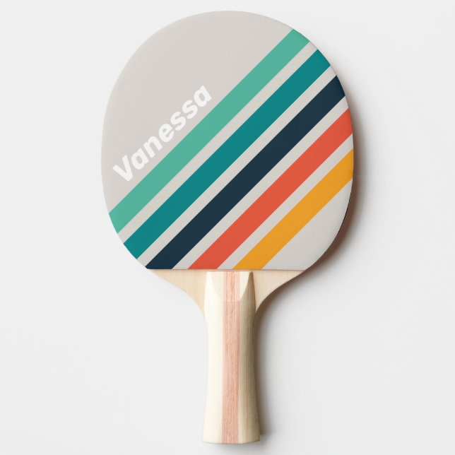 Raquete De Ping Pong Faixas Anguladas Arco-íris do Oceano Retrô com Nom (Frente)