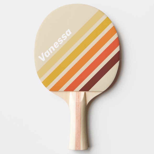 Raquete De Ping Pong Faixas Anguladas Retrô com Nome (Frente)
