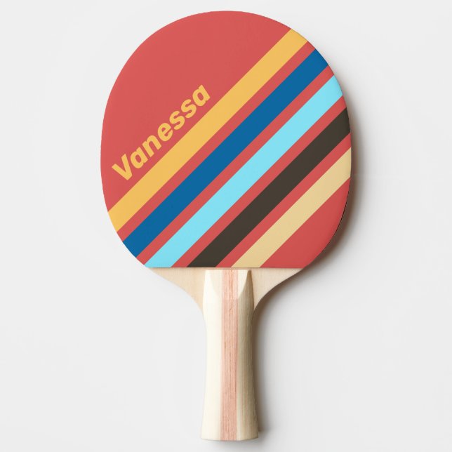 Raquete De Ping Pong Faixas Anguladas Retro Murmur com Nome (Frente)