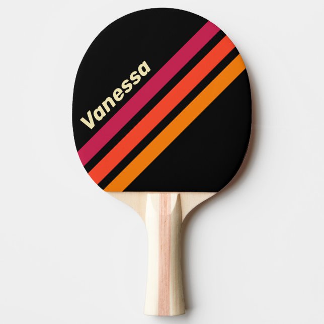 Raquete De Ping Pong Faixas Anguladas Retro VHS com Nome (Frente)