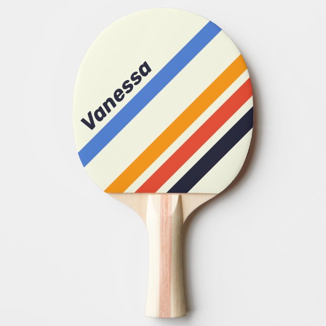 Raquete De Ping Pong Faixas Angulares Retro com Nome (Frente)