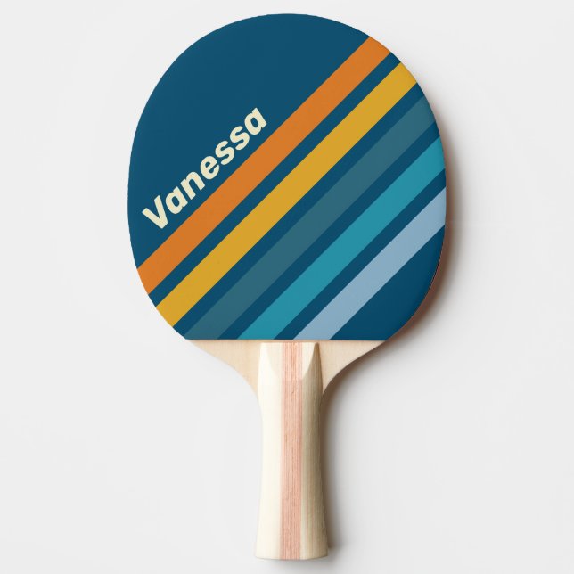 Raquete De Ping Pong Faixas Diagonal Sol Azul com Nome (Frente)