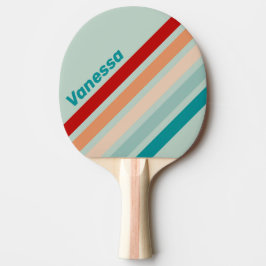 Raquete De Ping Pong Faixas Inclinadas em Vidro Marinho Pálido com Nome