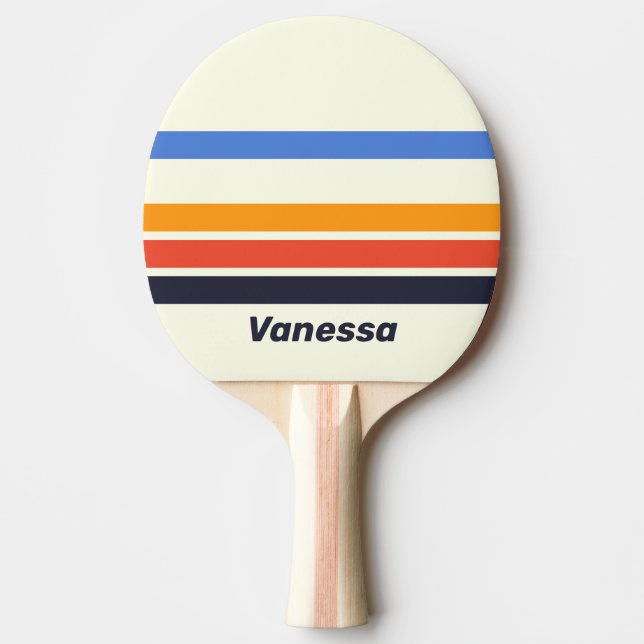 Raquete De Ping Pong Faixas Retro Five Across com Nome (Frente)