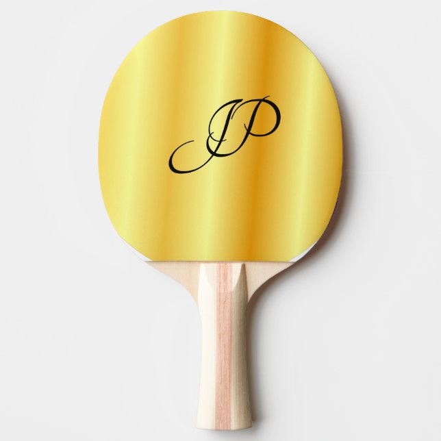Raquete De Ping Pong Falsa Personalizada Monogramada Manuscrita Dourada (Frente)