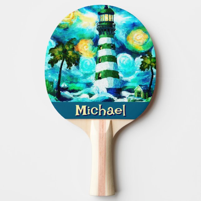 Raquete De Ping Pong Farol Tropical Náutica Costeira Personalizada (Frente)