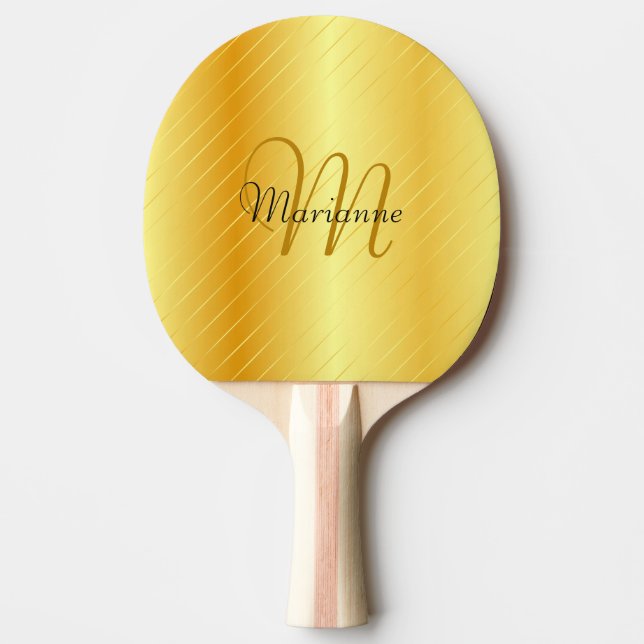 Raquete De Ping Pong Faux Dourado Monogrammed Elegant Modern Modelo (Frente)