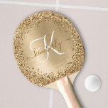 Raquete De Ping Pong Faux Gold Brushed Metal Glitter Print Monogram<br><div class="desc">Easily personalize this trendy chic ping pong paddle design featuring pretty gold sparkling glitter on a gold brushed metallic background.</div>