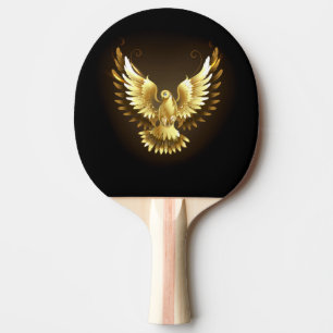 Raquete De Ping Pong Faux Gold Foil Peace Dove em Preto