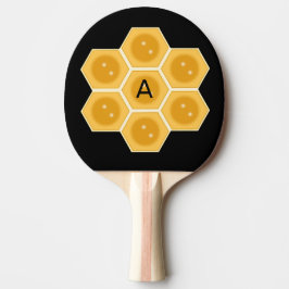 Raquete De Ping Pong Favo de mel moderno e monograma em preto
