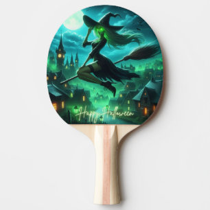 Raquete De Ping Pong Feiticeira de Halloween verde-Spooky