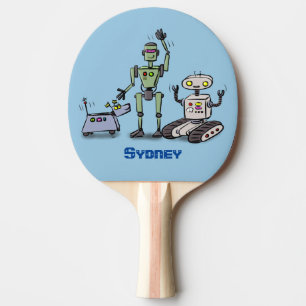 Raquete De Ping Pong Feliz desenho animado de robôs fofos