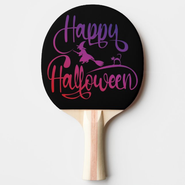 Raquete De Ping Pong Feliz Halloween gradient voando feiticeiro (Frente)