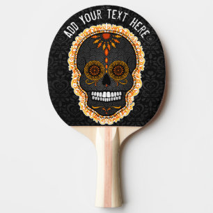Raquete De Ping Pong Feliz Muertos - crânio feito sob encomenda do